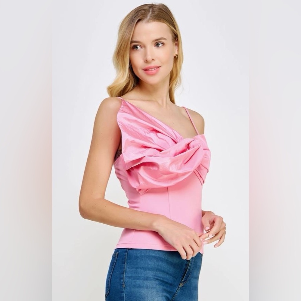 Strut & Bolt Pink Satin Bow Detail Cami Top